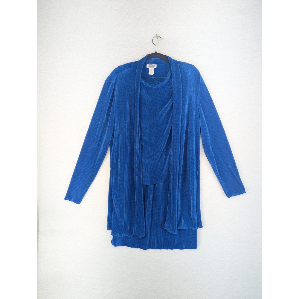 Vintage Vejaiz Designs‎ Women's Blue 3 Piece Set Ribbed Skirt, Top, Cardigan M
